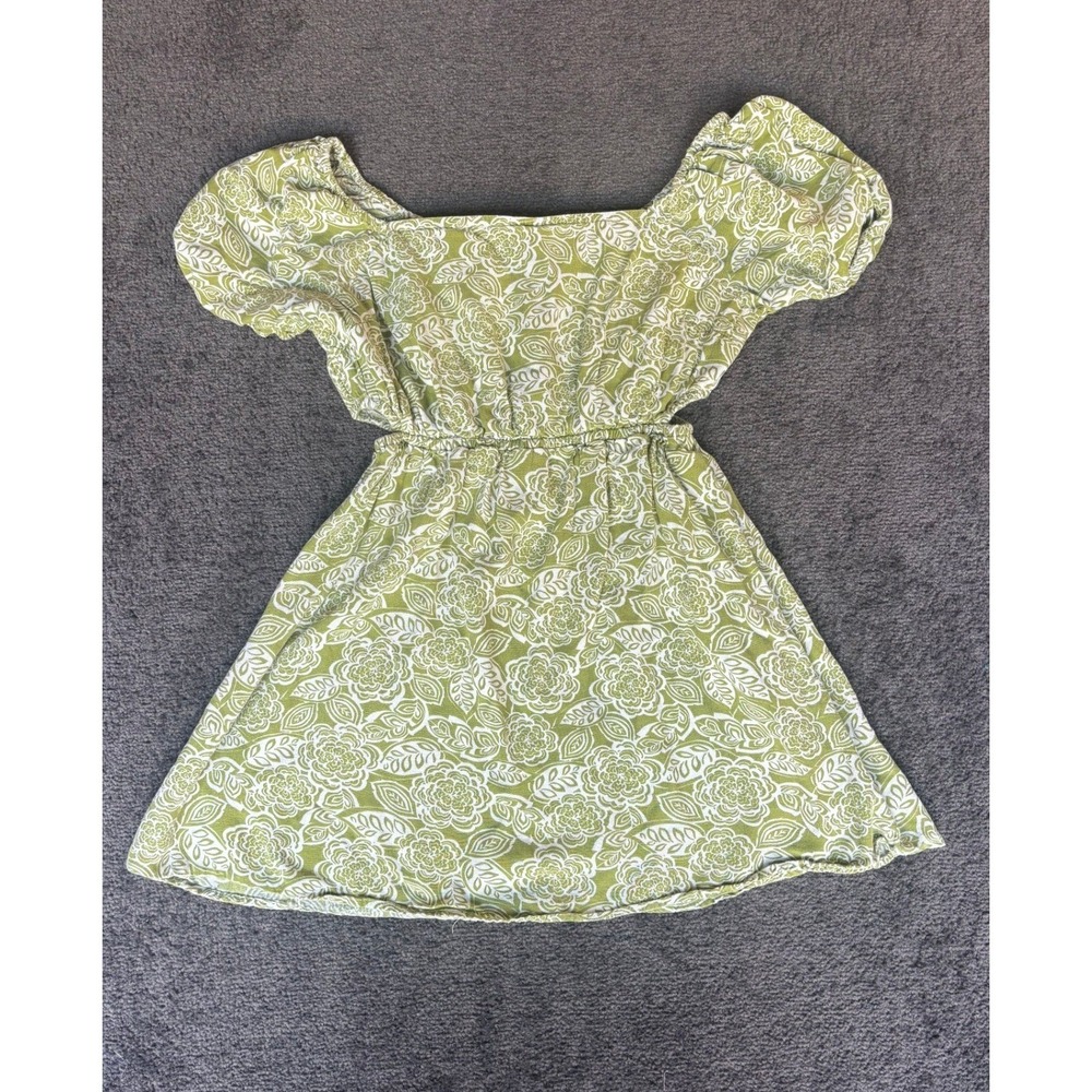 SINCERELY JULES Green Floral Puff Sleeve Square Neck Mini Dress Size L